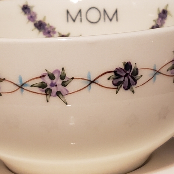 Vintage Enesco Mom Cup and Saucer Purple Flowers - Picture 2 of 10